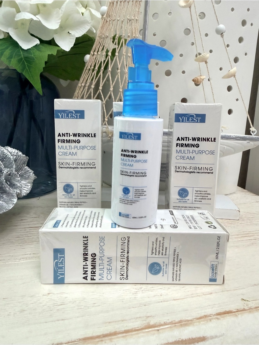 Yilest Anti-Wrinkle Firming Multi-Purpose Cream — White Bottle with Blue Pump